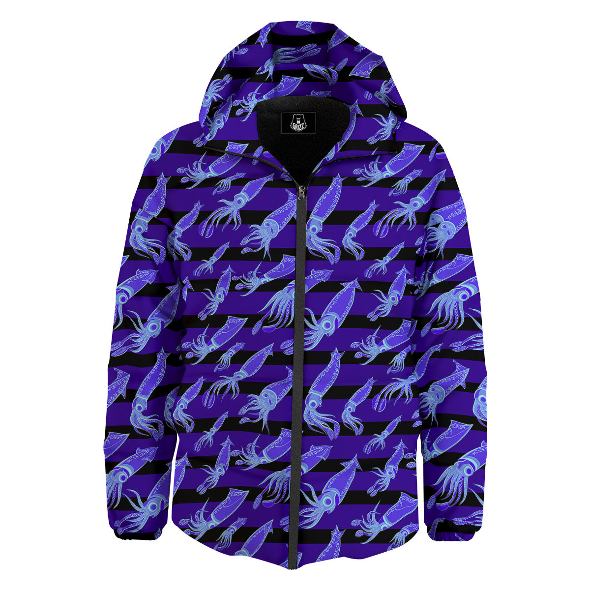 Striped Squid Print Pattern Down Jacket-grizzshop