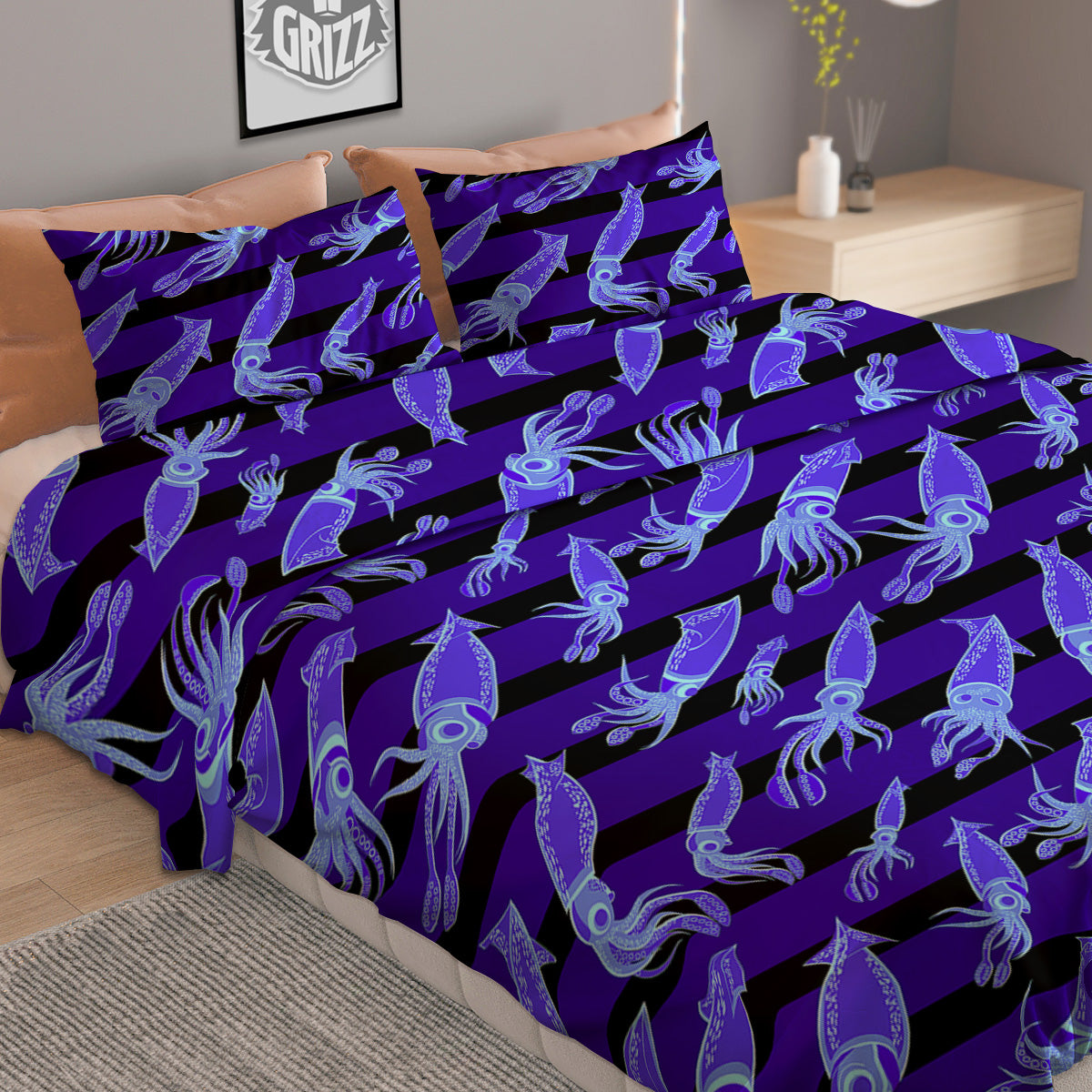 Striped Squid Print Pattern Duvet Cover Bedding Set
