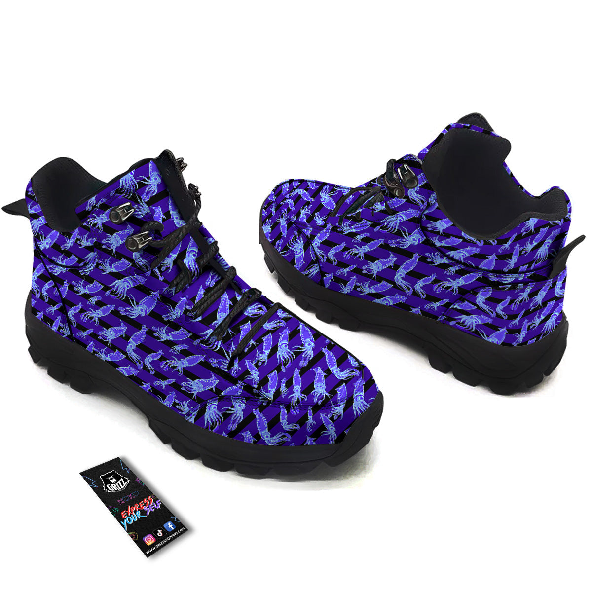 Striped Squid Print Pattern Hiking Shoes-grizzshop