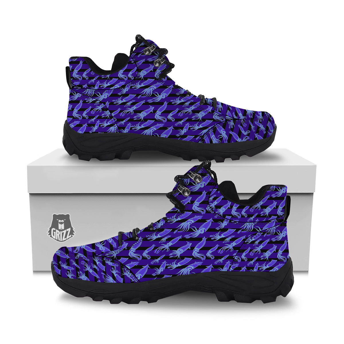 Striped Squid Print Pattern Hiking Shoes-grizzshop