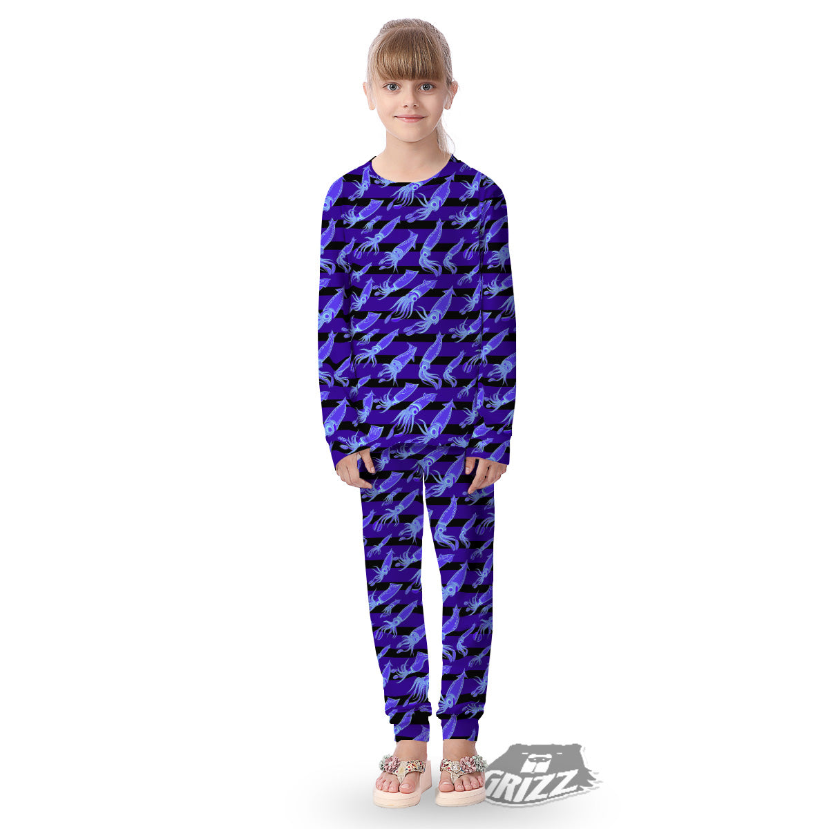 Striped Squid Print Pattern Kid's Pajamas-grizzshop