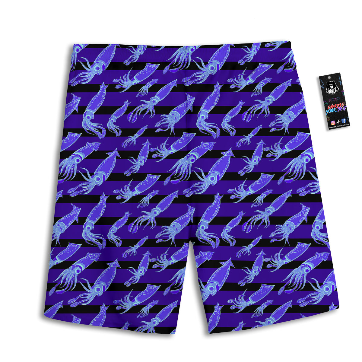 Striped Squid Print Pattern Men's Athletic Shorts