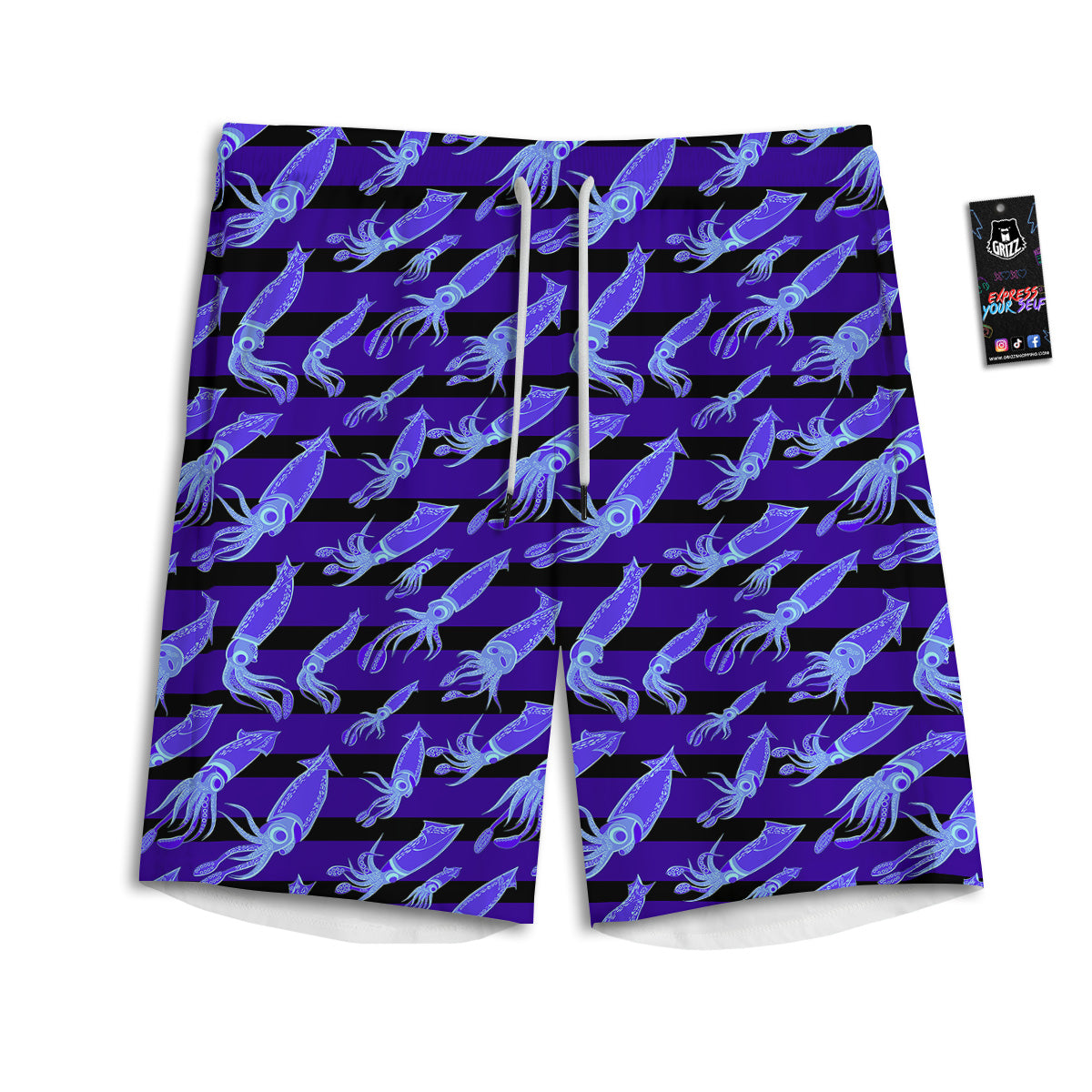 Striped Squid Print Pattern Men's Athletic Shorts