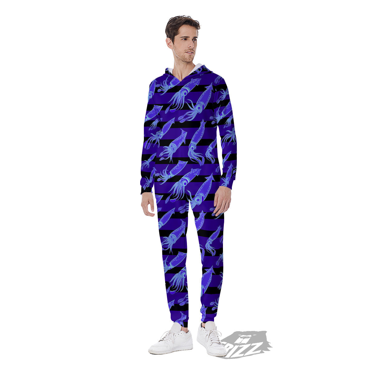 Striped Squid Print Pattern Men's Jumpsuit-grizzshop