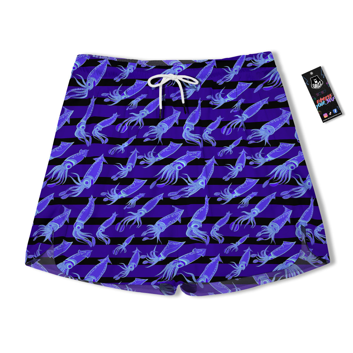Striped Squid Print Pattern Men's Running Shorts-grizzshop