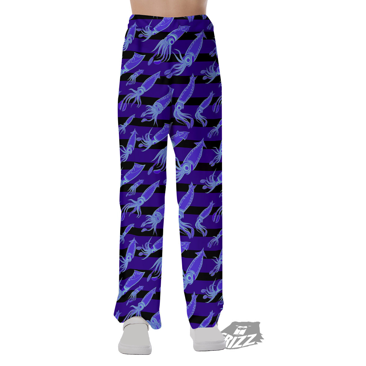 Striped Squid Print Pattern Pajama Pants-grizzshop