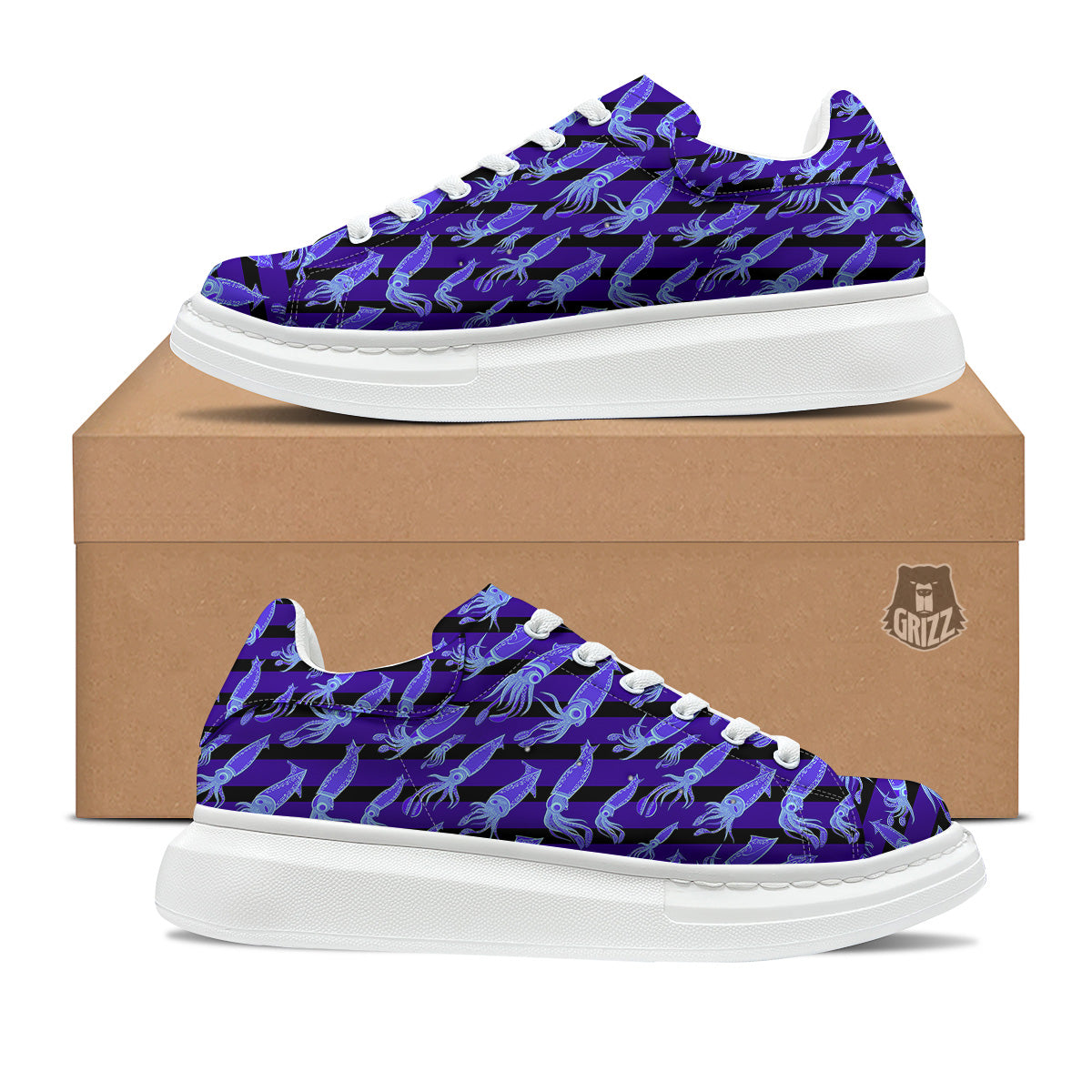 Striped Squid Print Pattern Platform Shoes-grizzshop