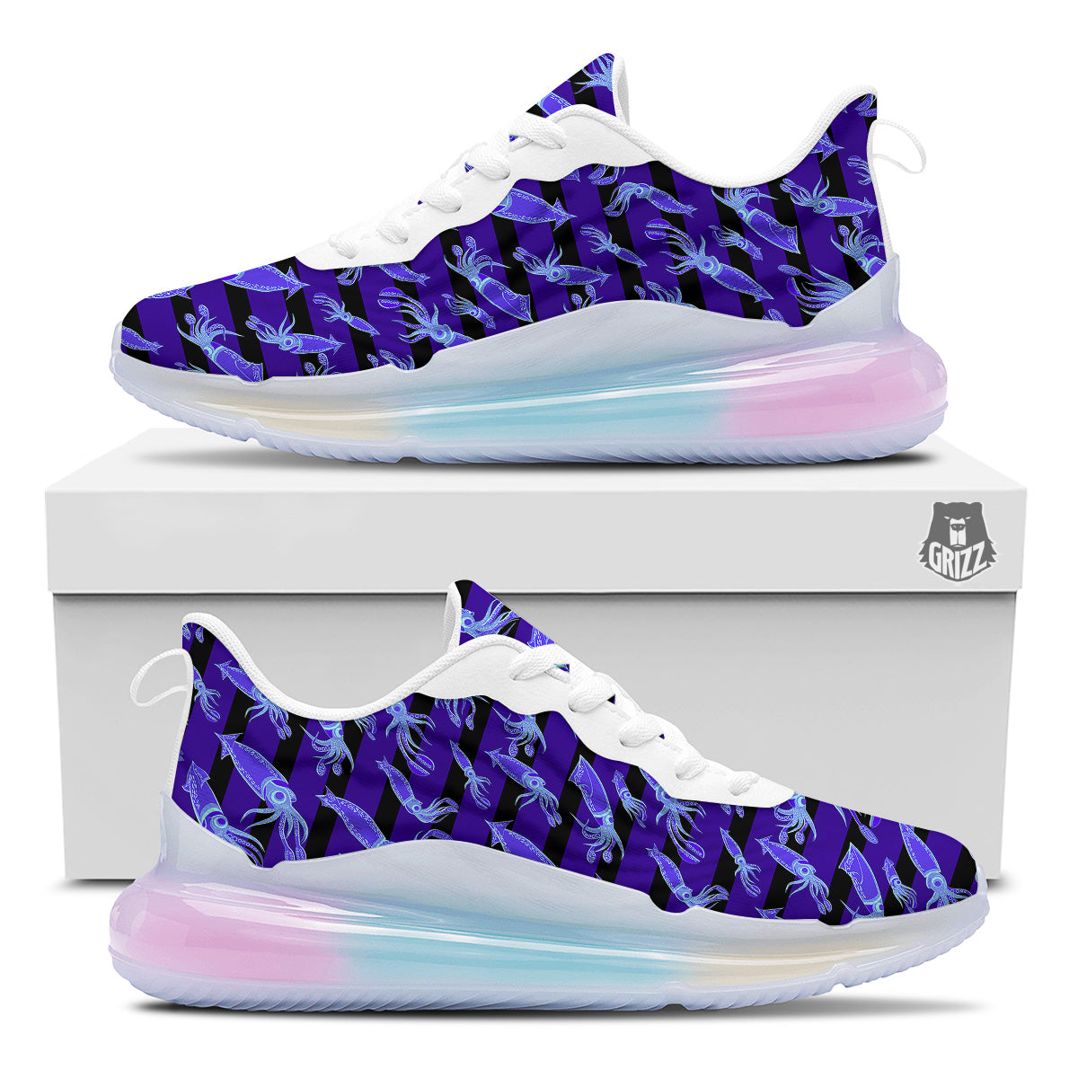 Striped Squid Print Pattern Running Sneakers-grizzshop