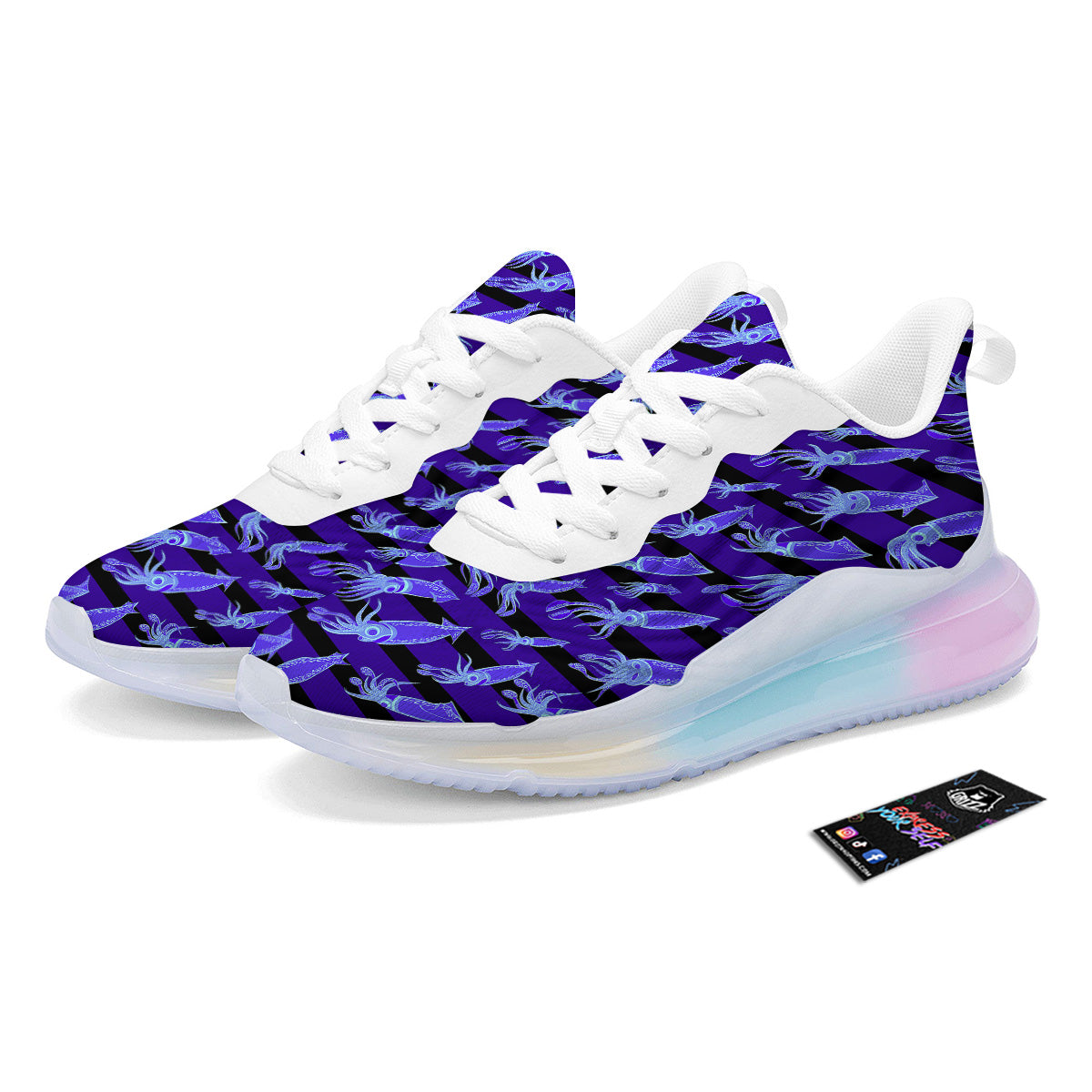 Striped Squid Print Pattern Running Sneakers-grizzshop