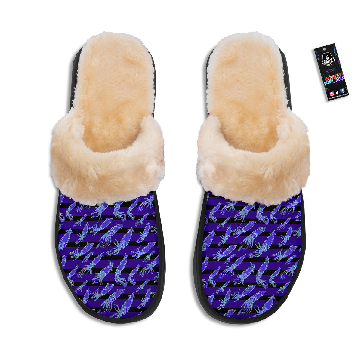 Striped Squid Print Pattern Slippers-grizzshop
