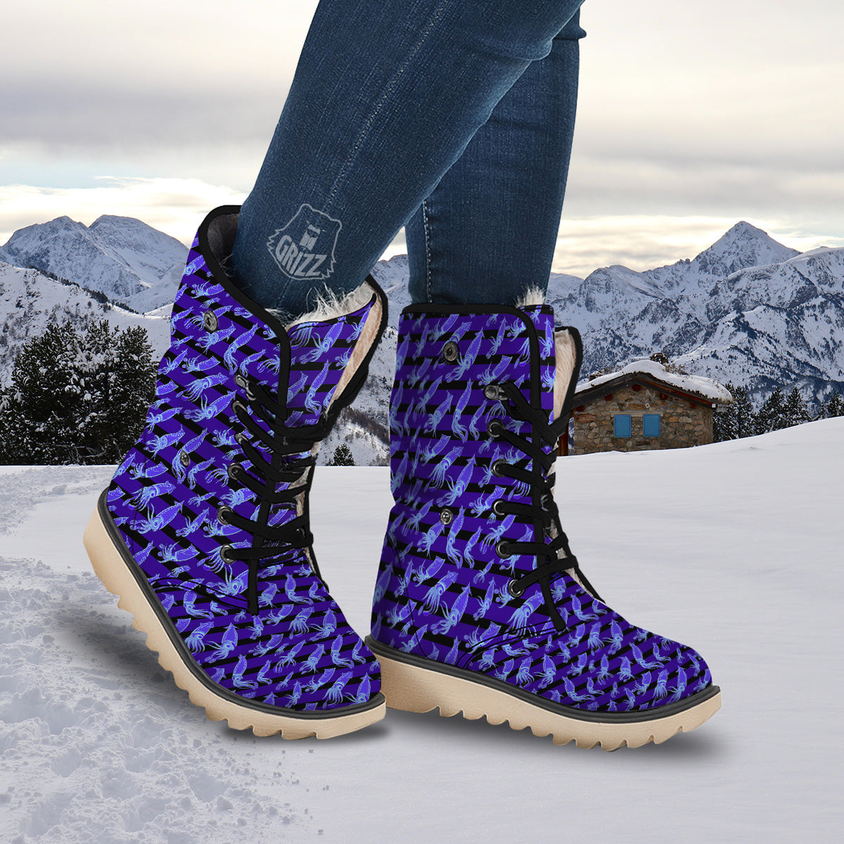 Striped Squid Print Pattern Snow Boots-grizzshop