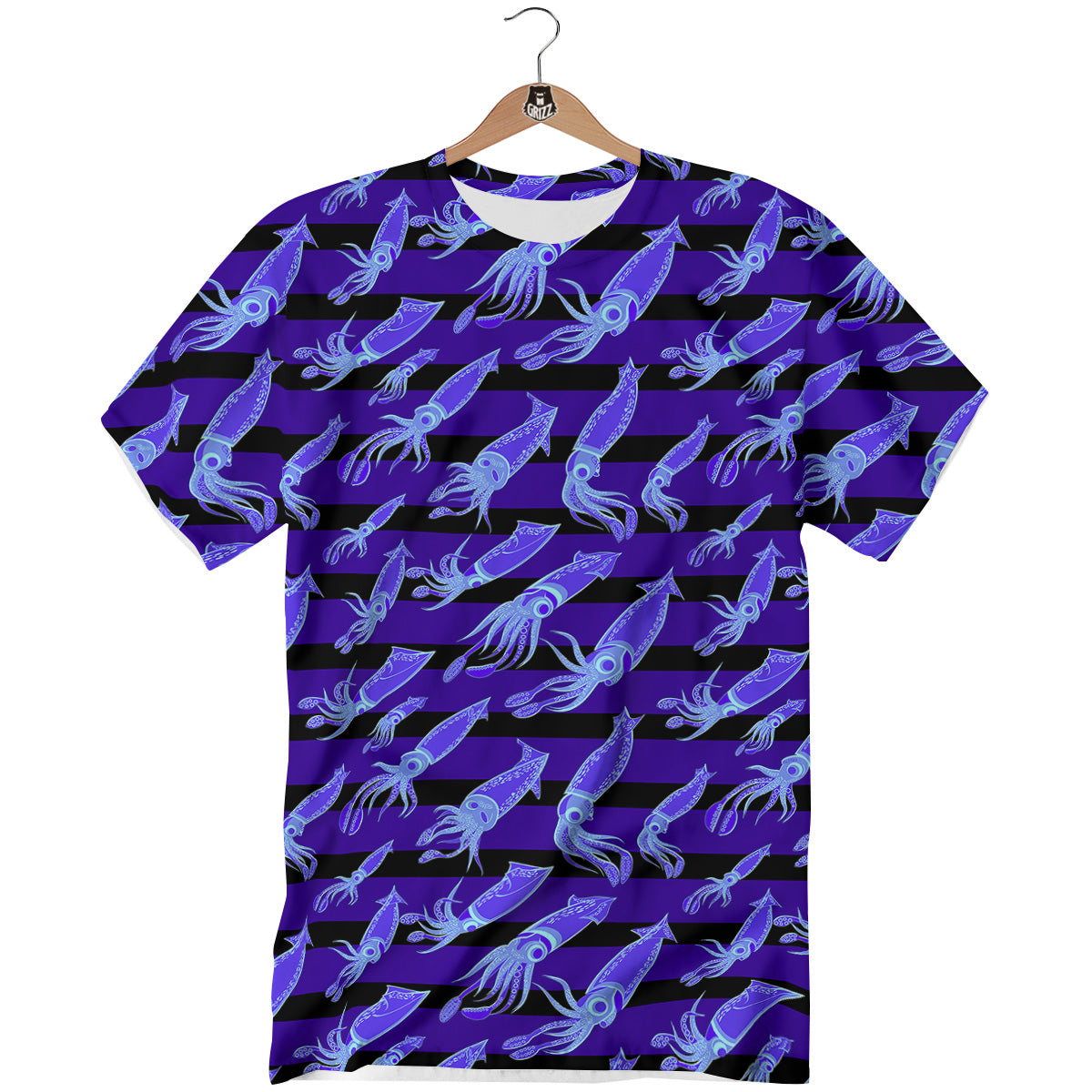 Striped Squid Print Pattern T-Shirt-grizzshop