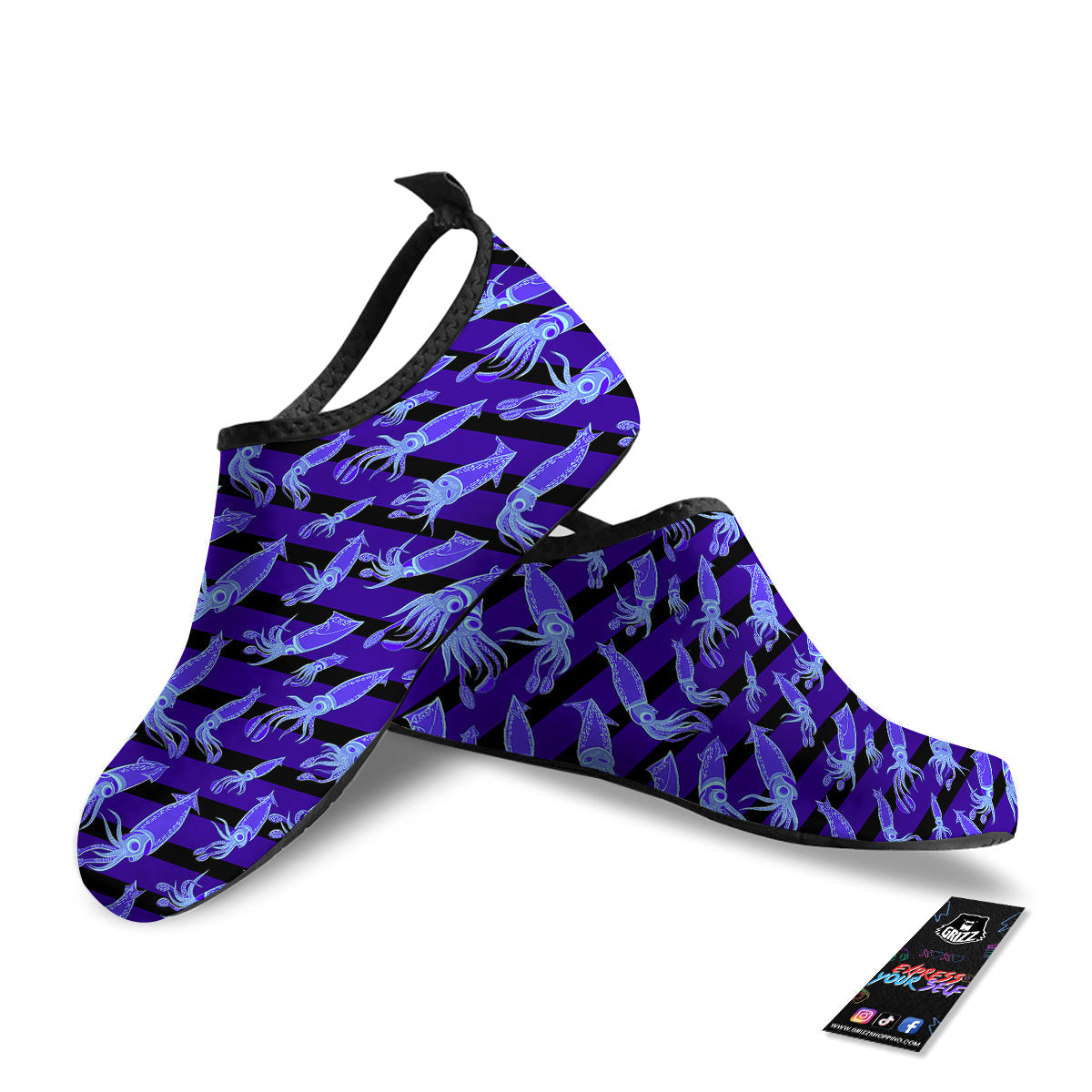 Striped Squid Print Pattern Water Shoes-grizzshop