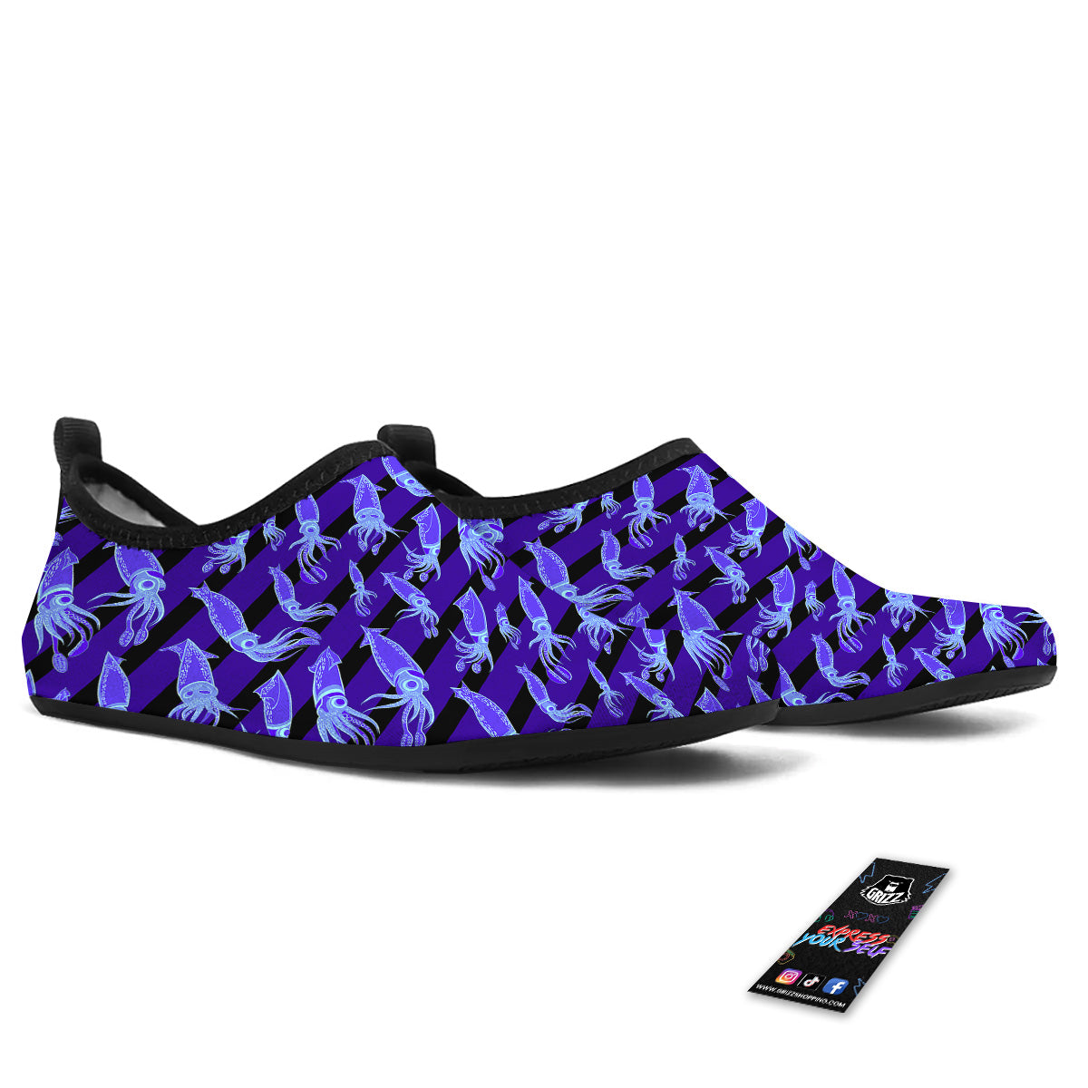 Striped Squid Print Pattern Water Shoes-grizzshop