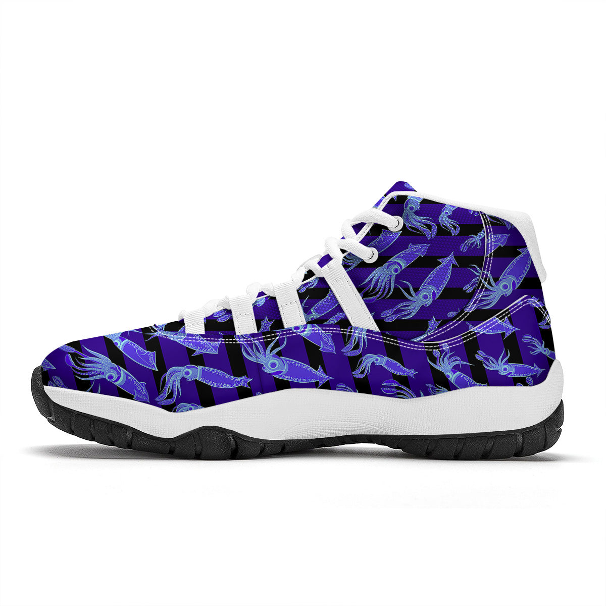 Striped Squid Print Pattern White Bball Shoes-grizzshop