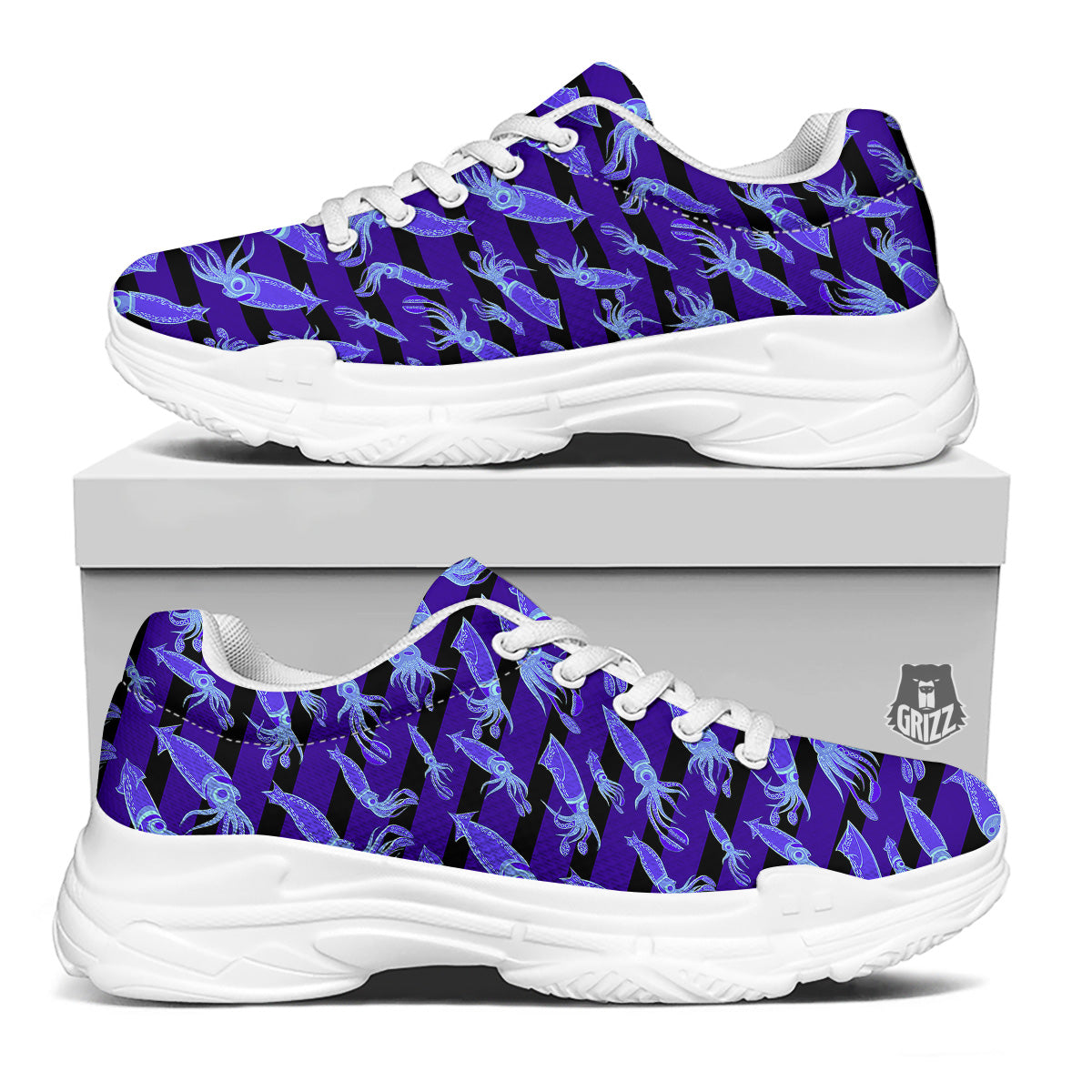 Striped Squid Print Pattern White Chunky Shoes-grizzshop