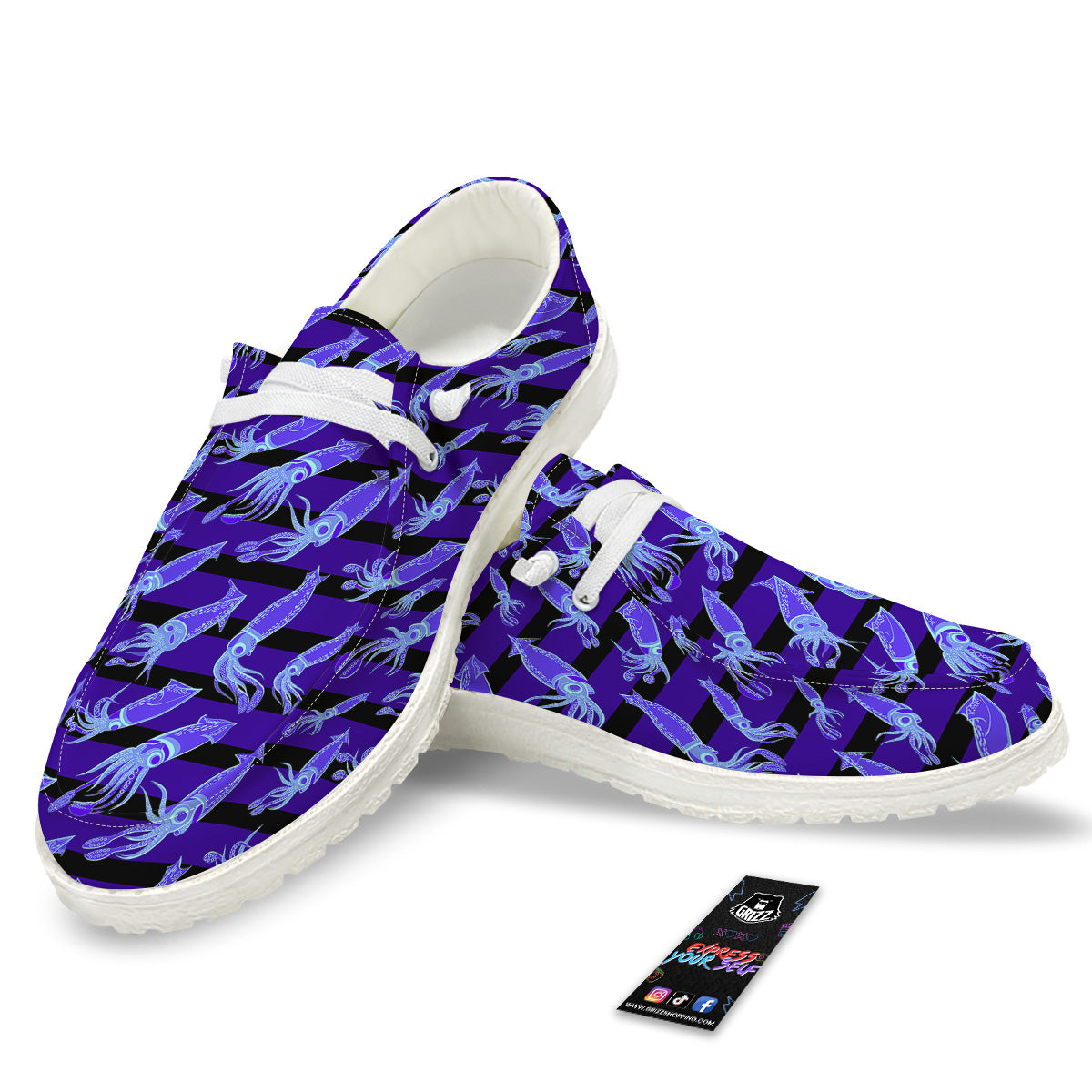 Striped Squid Print Pattern White Loafers-grizzshop