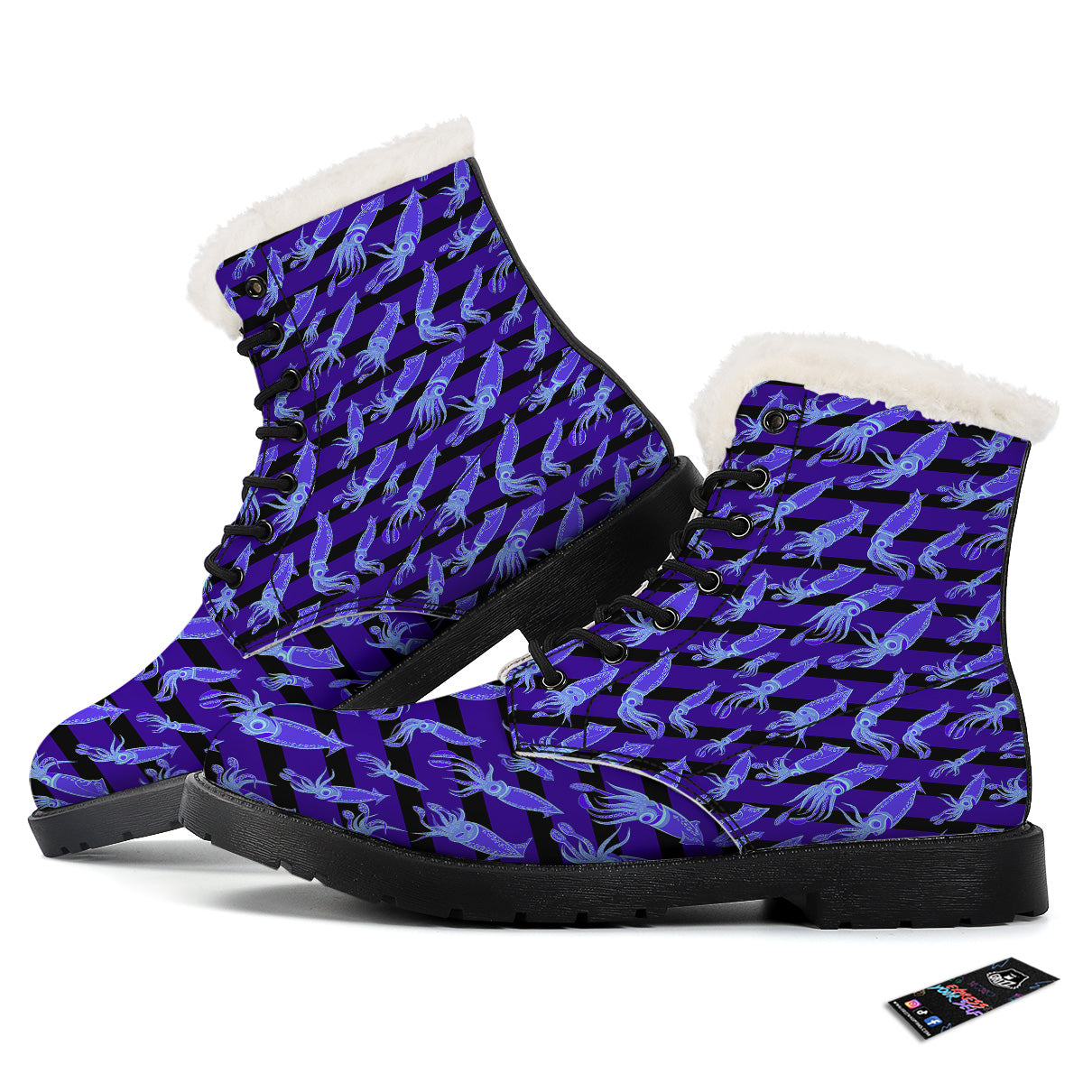 Striped Squid Print Pattern Winter Boots-grizzshop