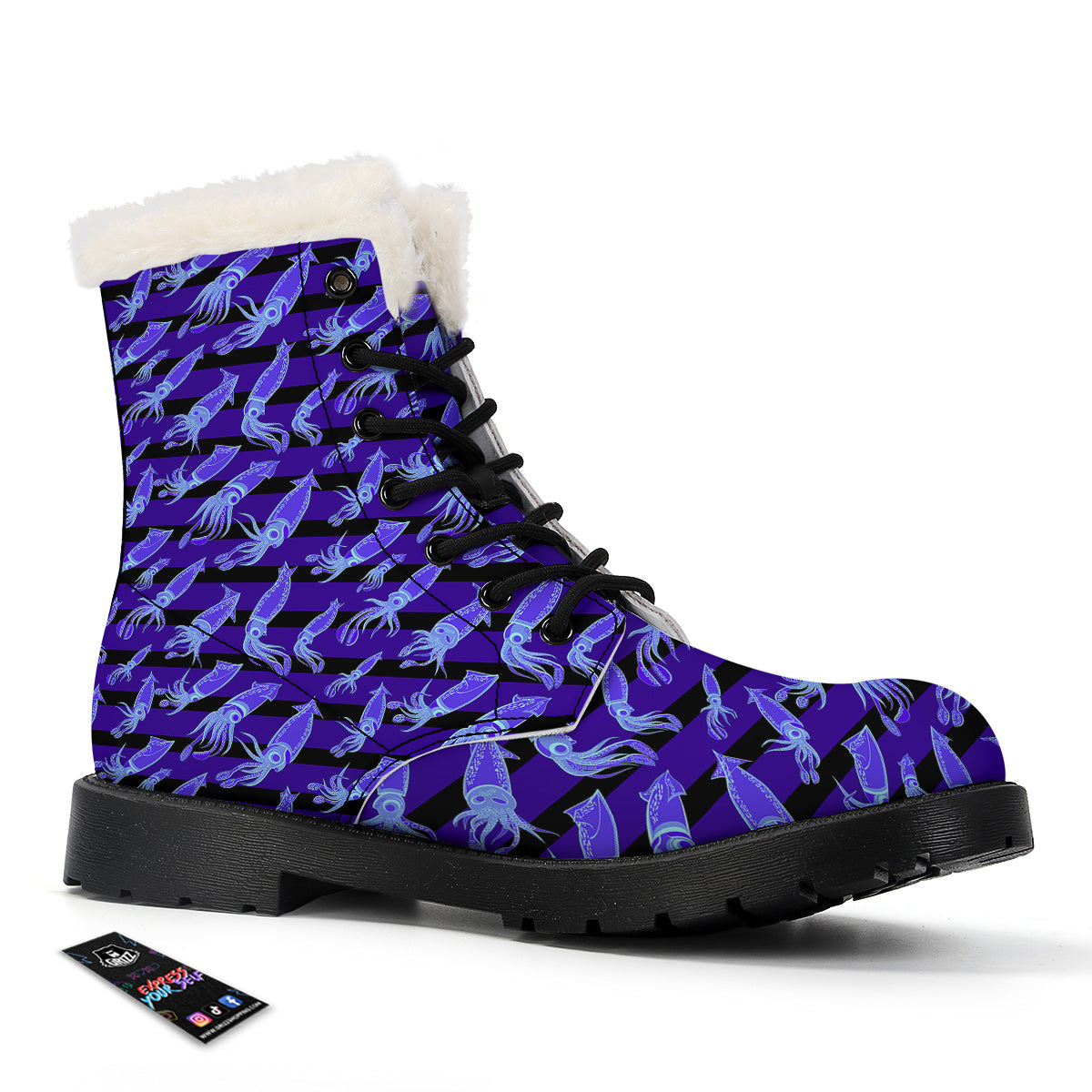 Striped Squid Print Pattern Winter Boots-grizzshop