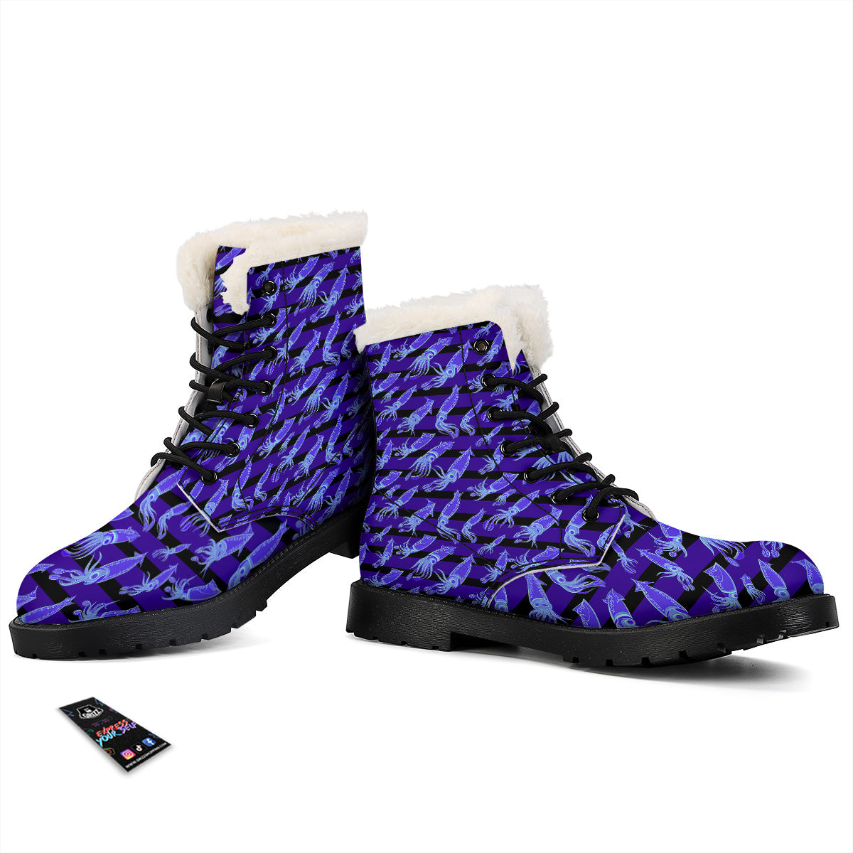 Striped Squid Print Pattern Winter Boots-grizzshop