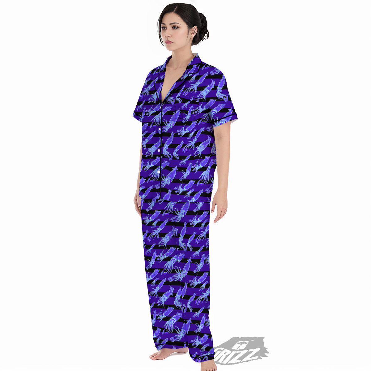 Striped Squid Print Pattern Women's Pajamas Set-grizzshop