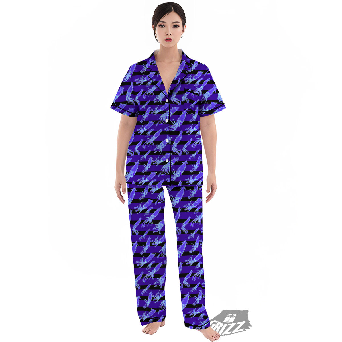 Striped Squid Print Pattern Women's Pajamas Set-grizzshop
