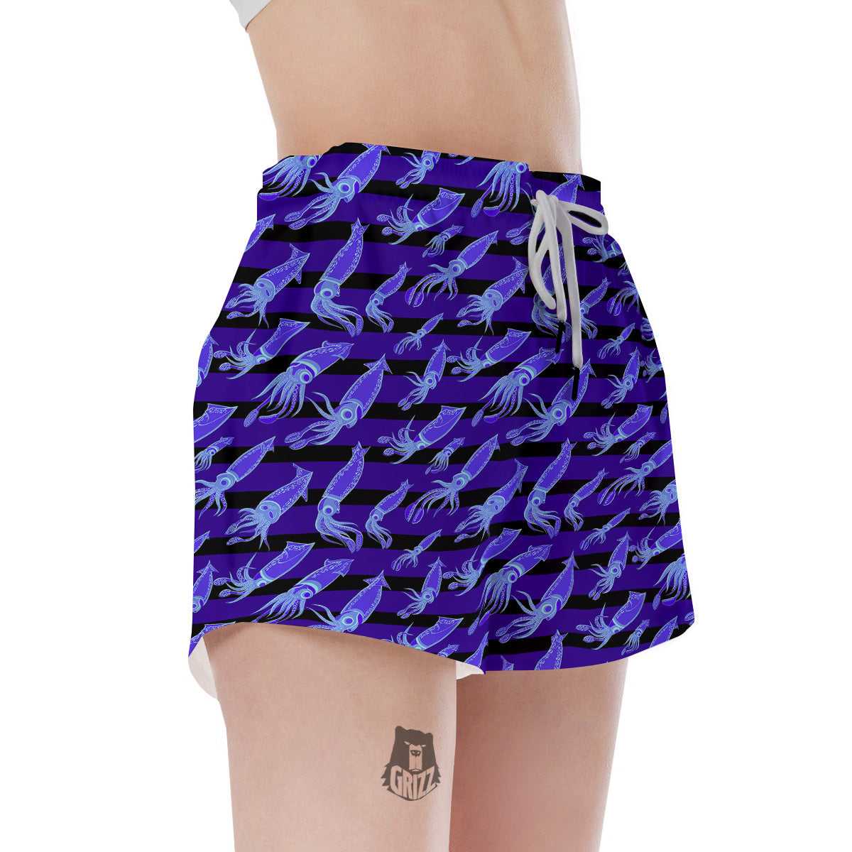 Striped Squid Print Pattern Women's Shorts-grizzshop