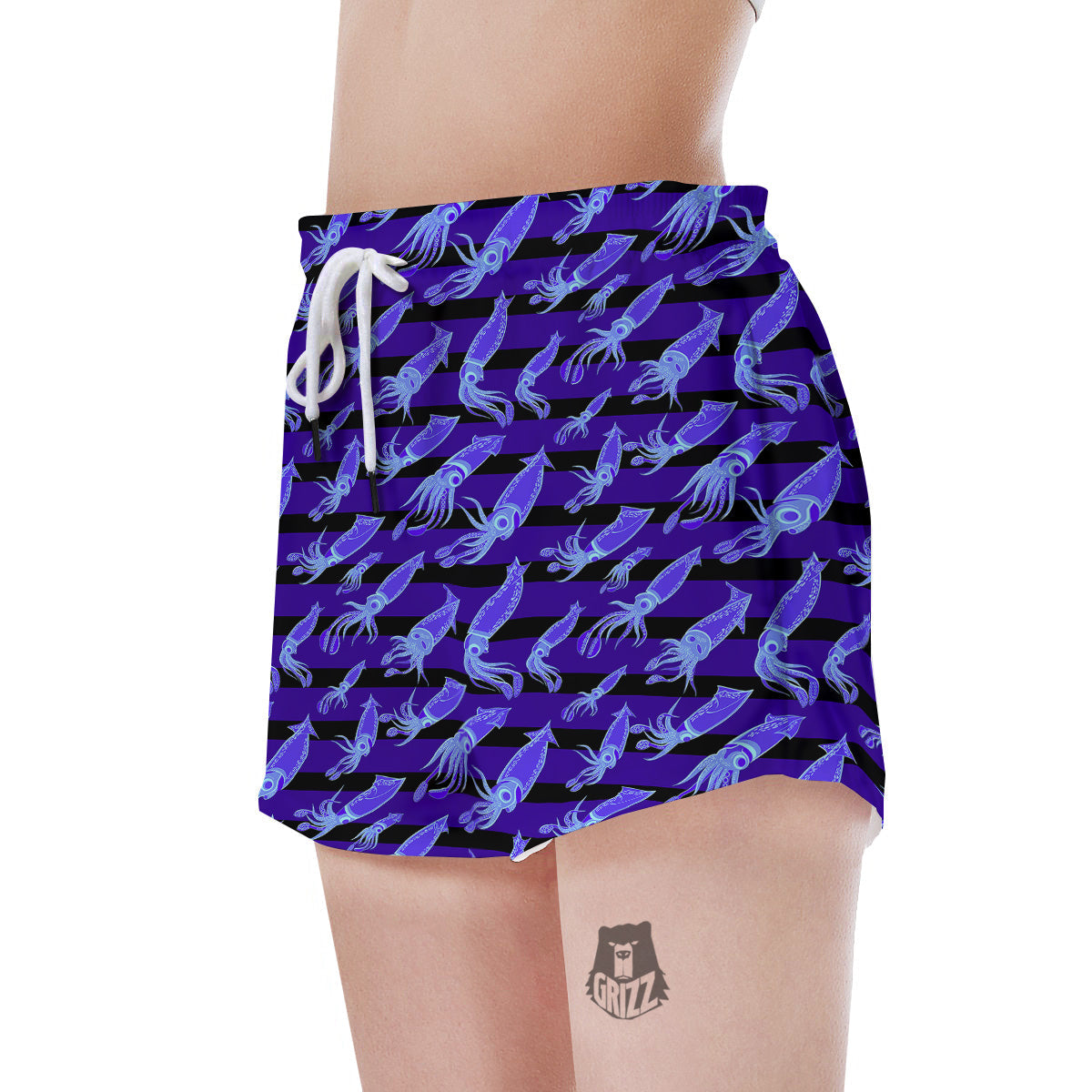 Striped Squid Print Pattern Women's Shorts-grizzshop