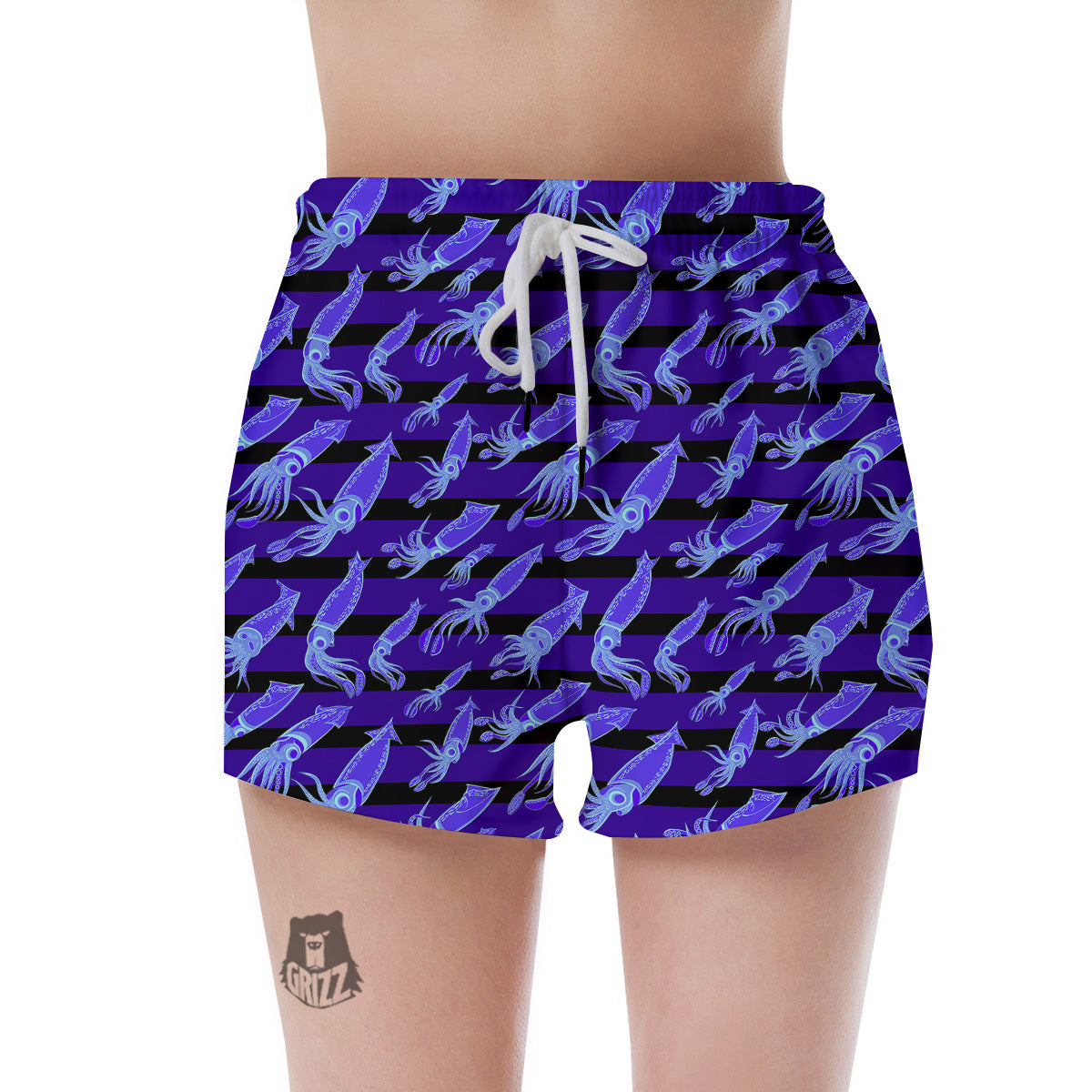 Striped Squid Print Pattern Women's Shorts-grizzshop