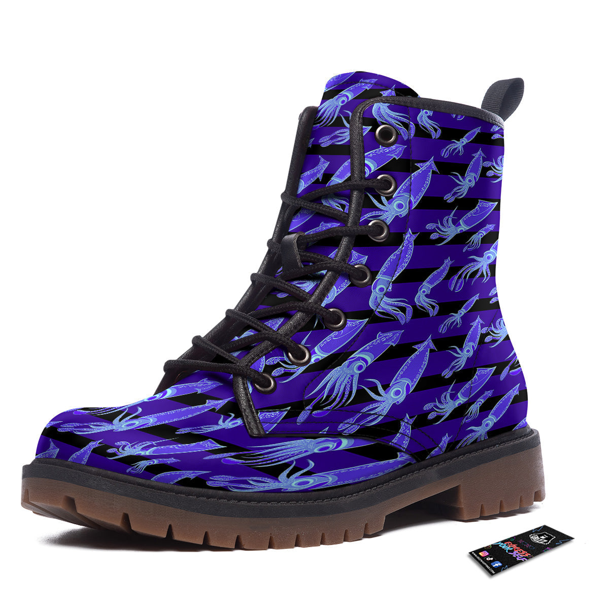 Striped Squid Print Pattern Work Boots-grizzshop