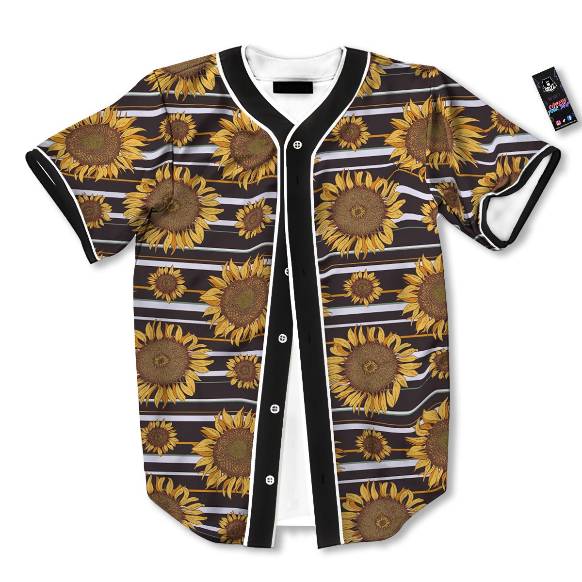 Striped Sunflower Print Pattern Baseball Jersey-grizzshop