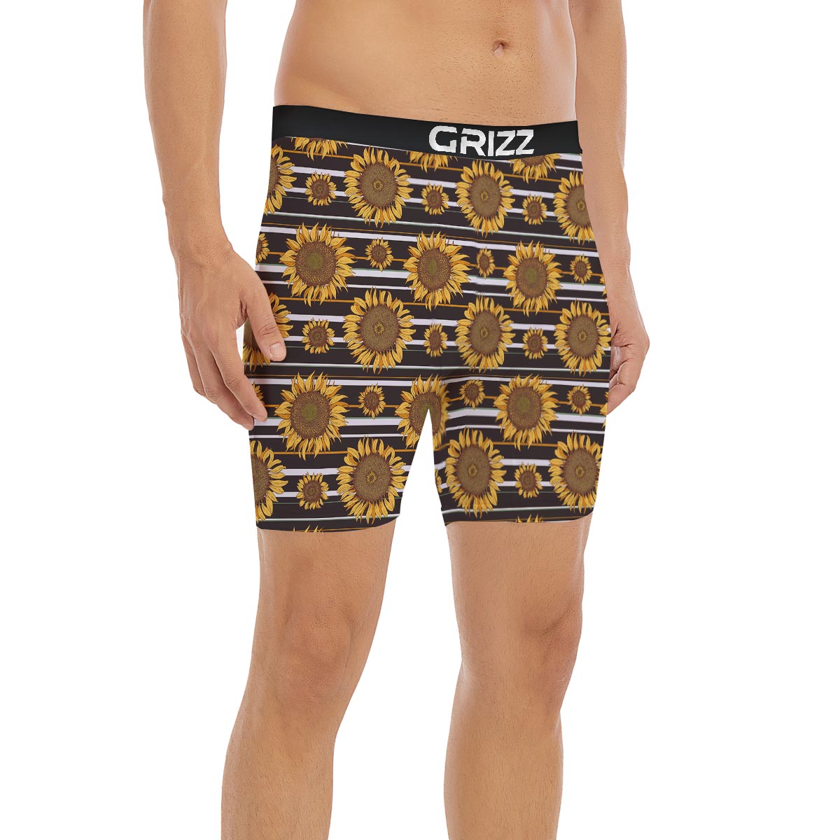 Striped Sunflower Print Pattern Boxer Briefs-grizzshop