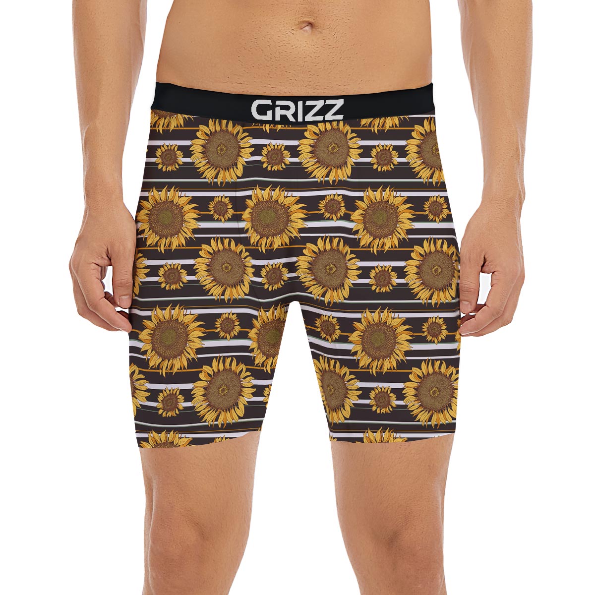 Striped Sunflower Print Pattern Boxer Briefs-grizzshop