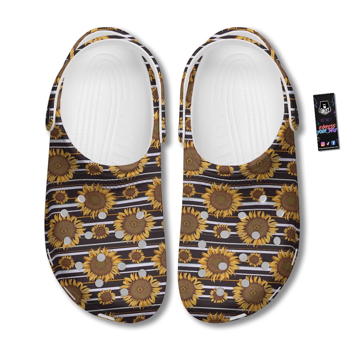 Striped Sunflower Print Pattern Clog-grizzshop