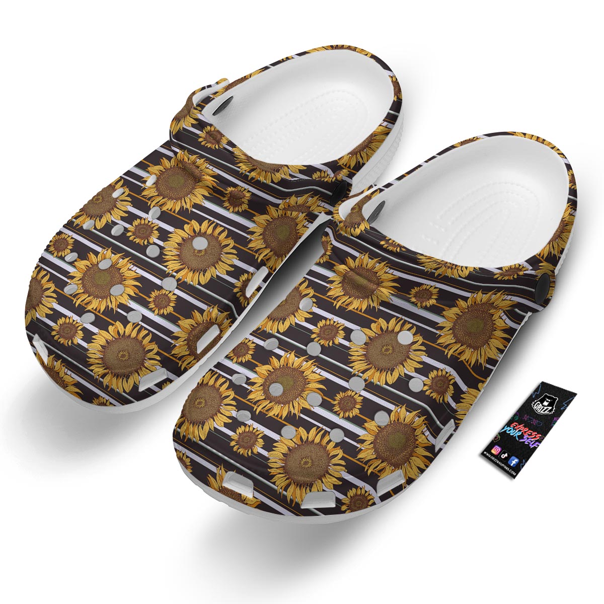 Striped Sunflower Print Pattern Clog-grizzshop