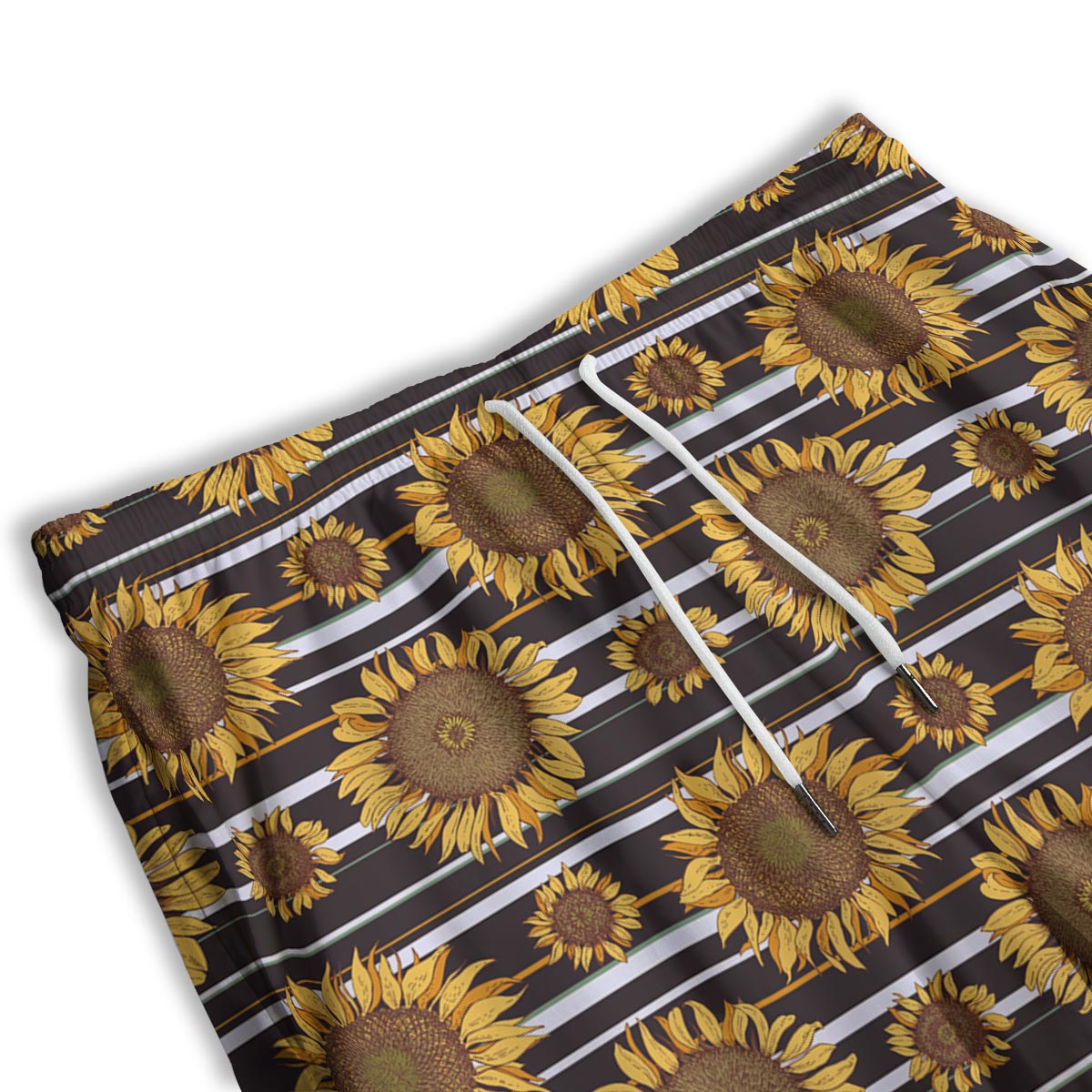 Striped Sunflower Print Pattern Men's Athletic Shorts