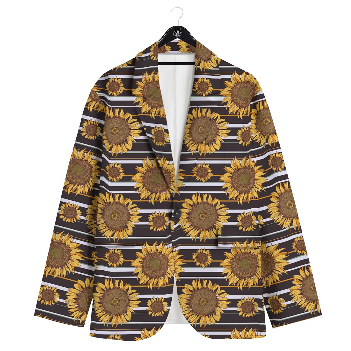 Striped Sunflower Print Pattern Men's Sport Coat-grizzshop