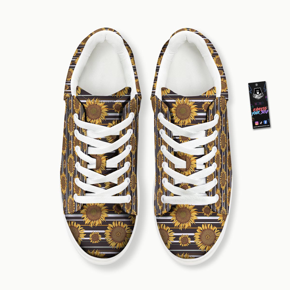 Striped Sunflower Print Pattern Platform Shoes-grizzshop