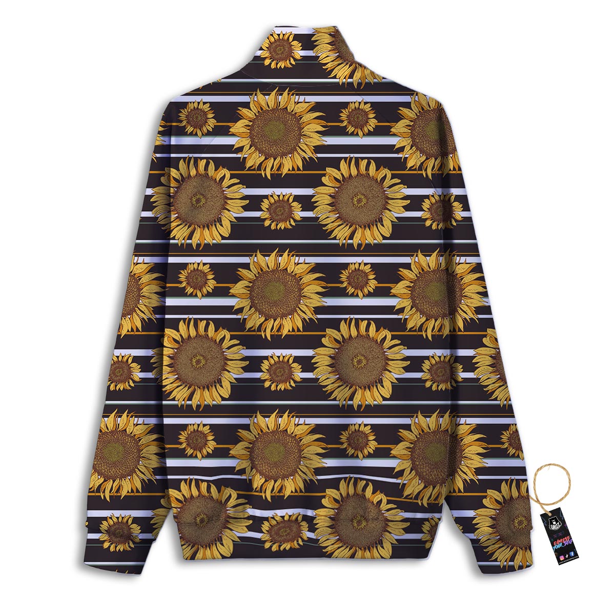Striped Sunflower Print Pattern Track Jacket-grizzshop