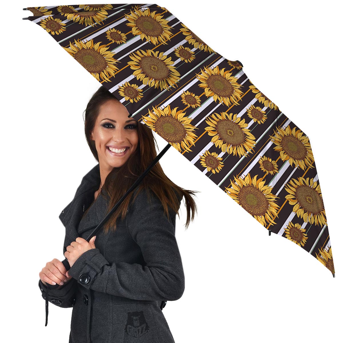 Striped Sunflower Print Pattern Umbrella-grizzshop