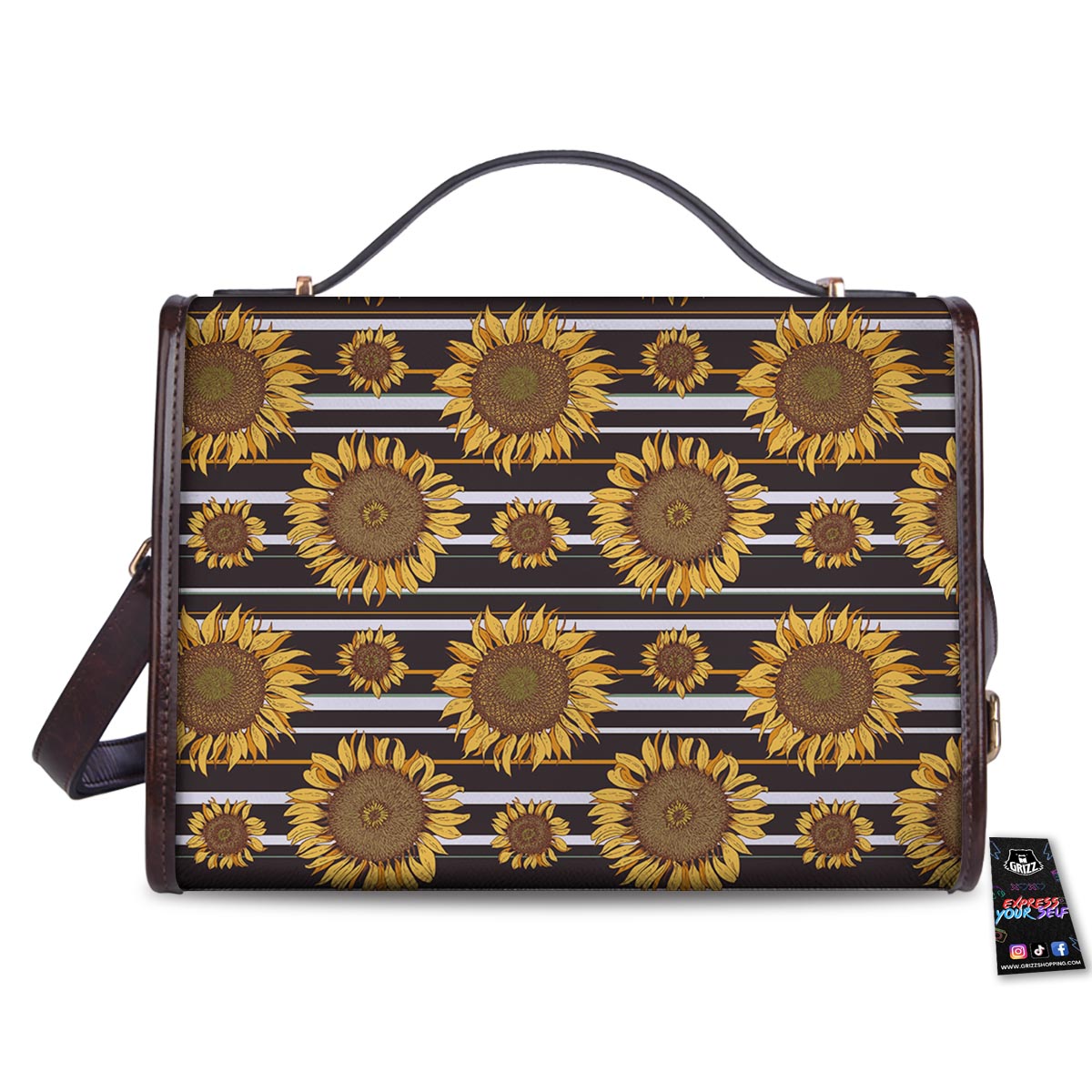 Striped Sunflower Print Pattern Women's Satchel Bag-grizzshop