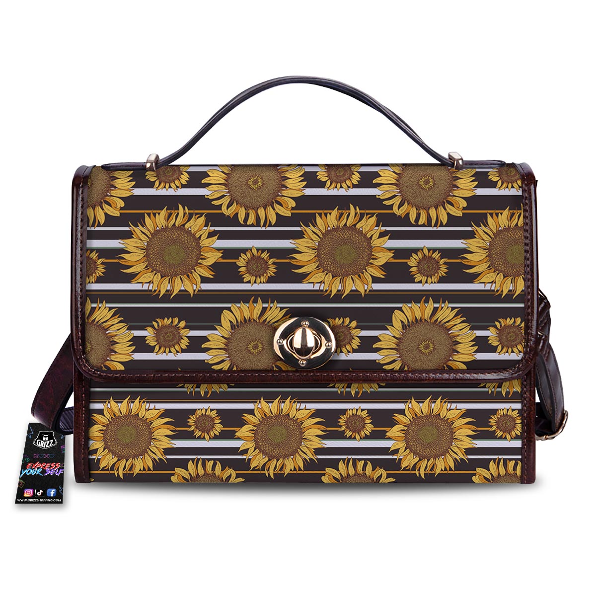 Striped Sunflower Print Pattern Women's Satchel Bag-grizzshop