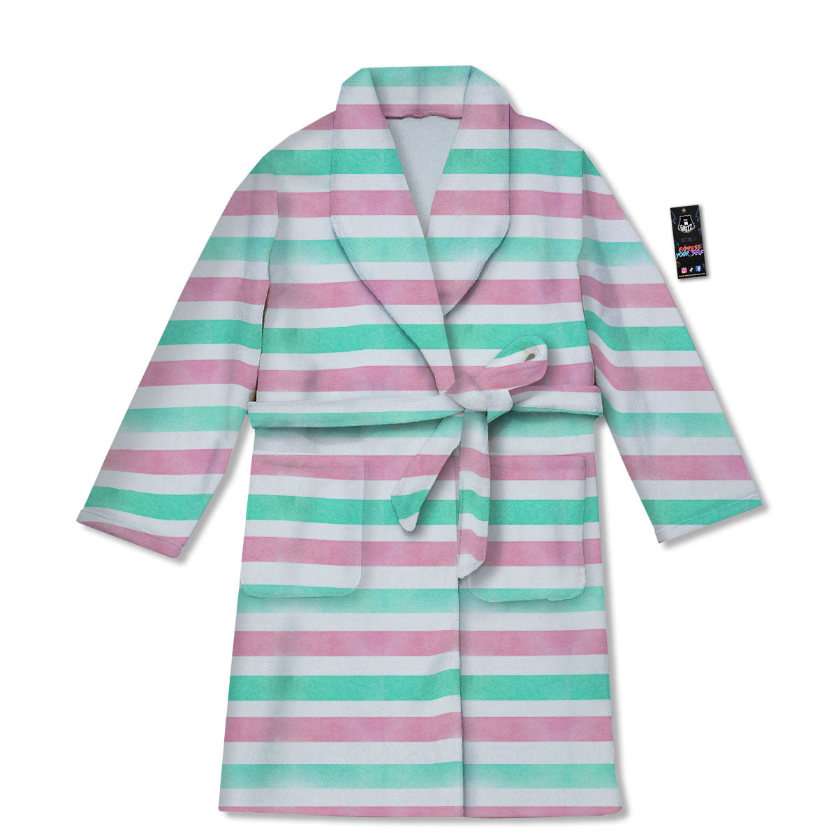 Striped Teal And Pink Print Pattern Bathrobe-grizzshop