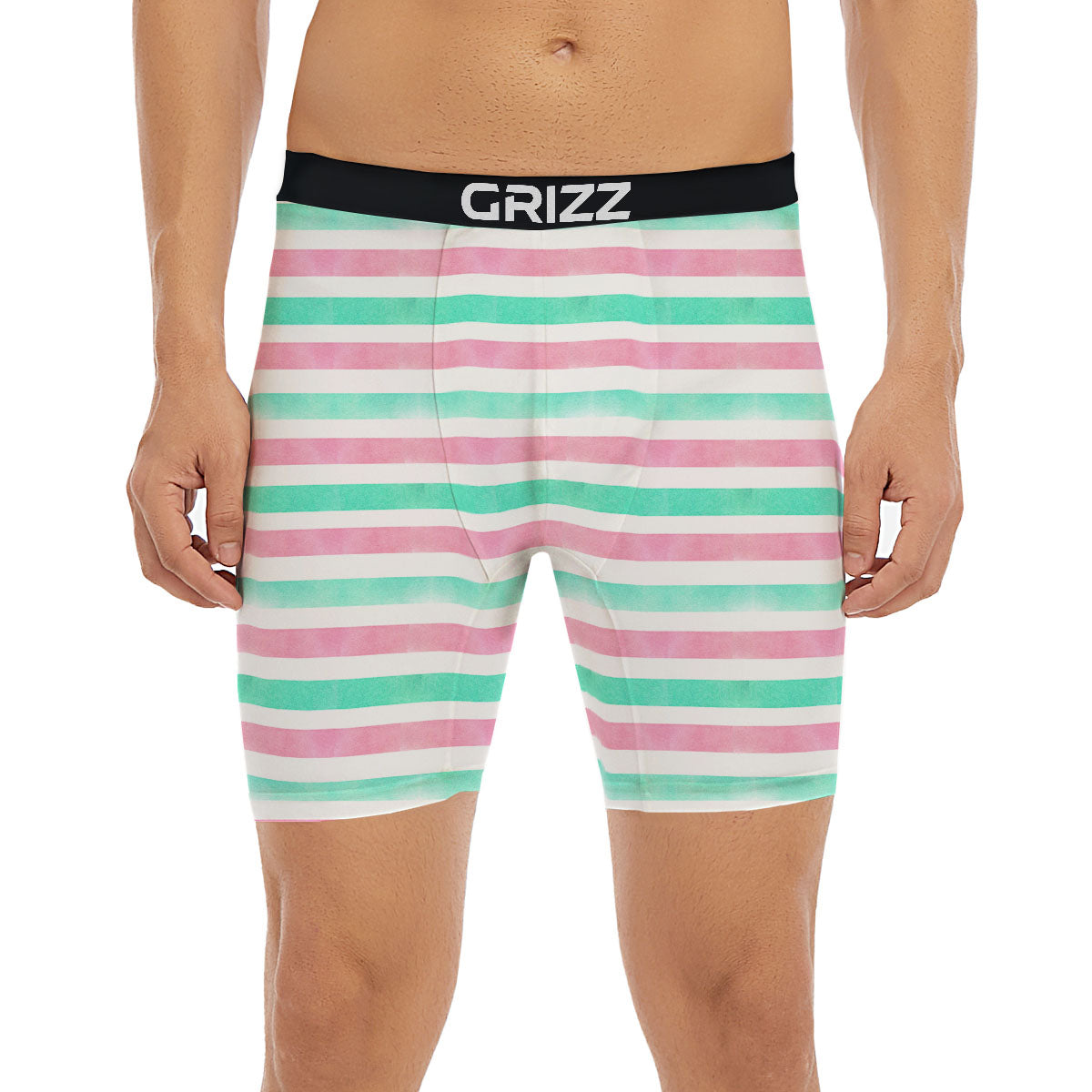 Striped Teal And Pink Print Pattern Boxer Briefs-grizzshop