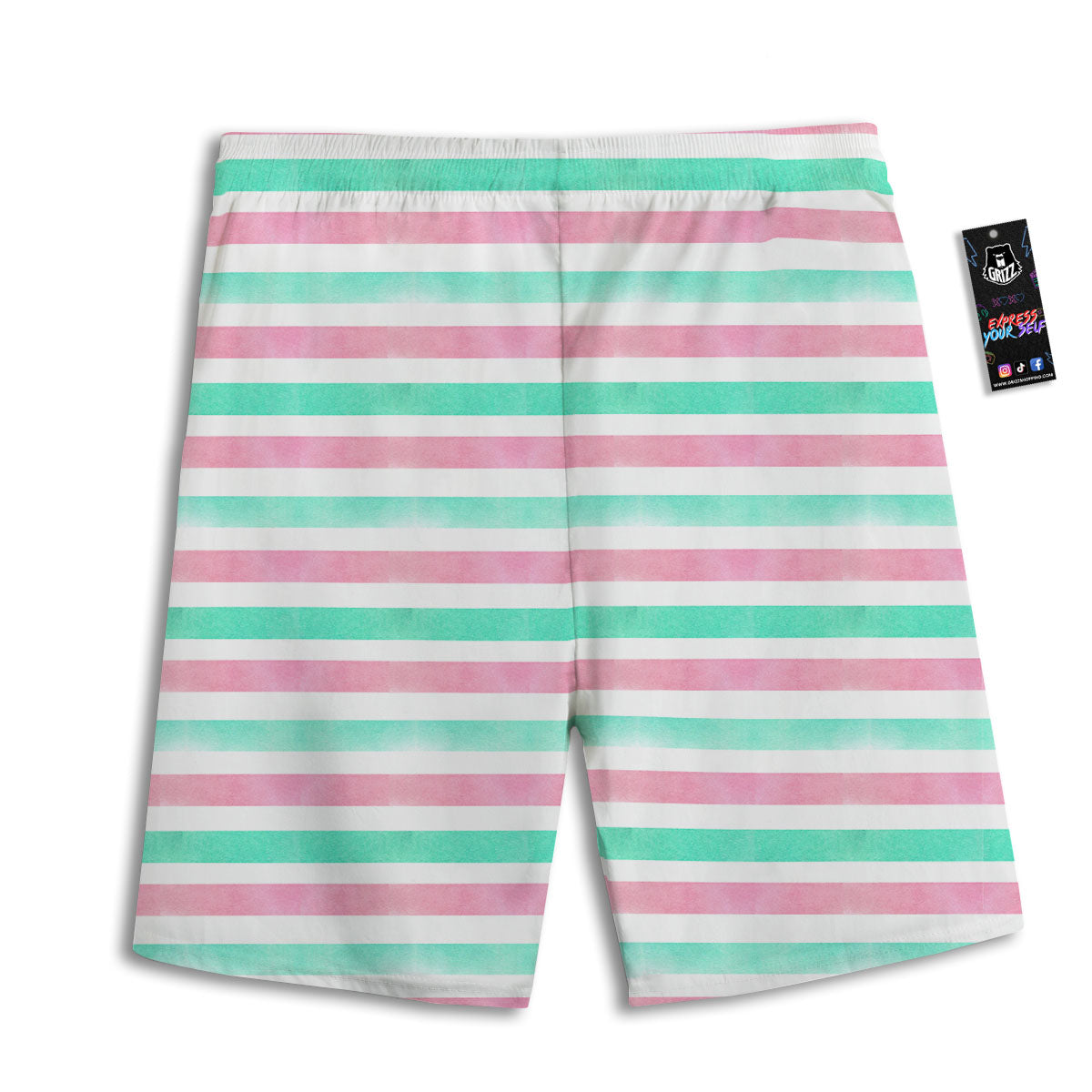 Striped Teal And Pink Print Pattern Men's Athletic Shorts
