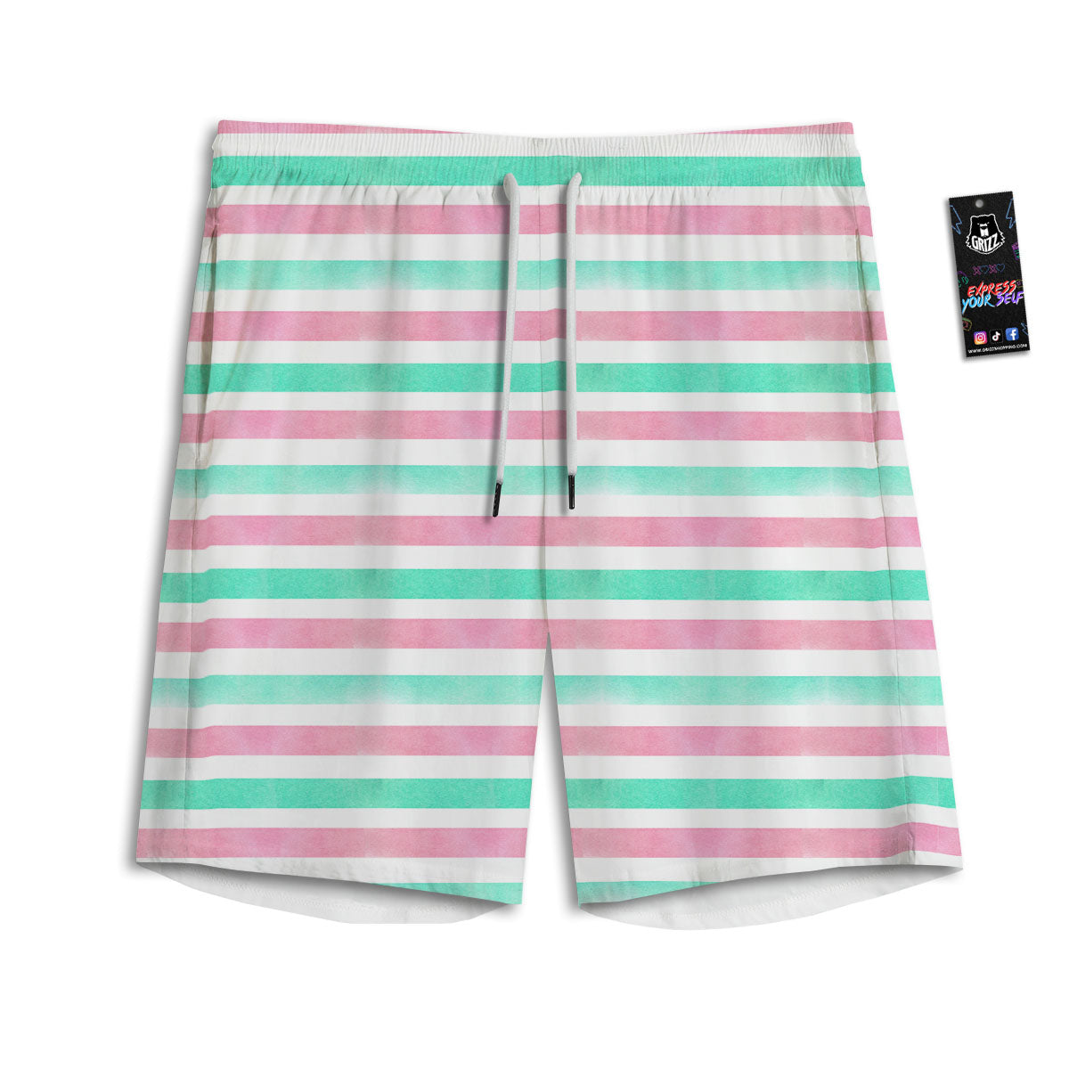 Striped Teal And Pink Print Pattern Men's Athletic Shorts