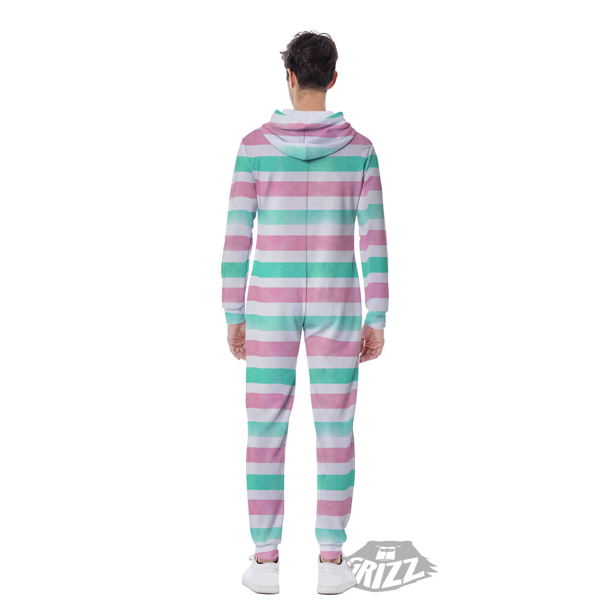 Striped Teal And Pink Print Pattern Men's Jumpsuit-grizzshop