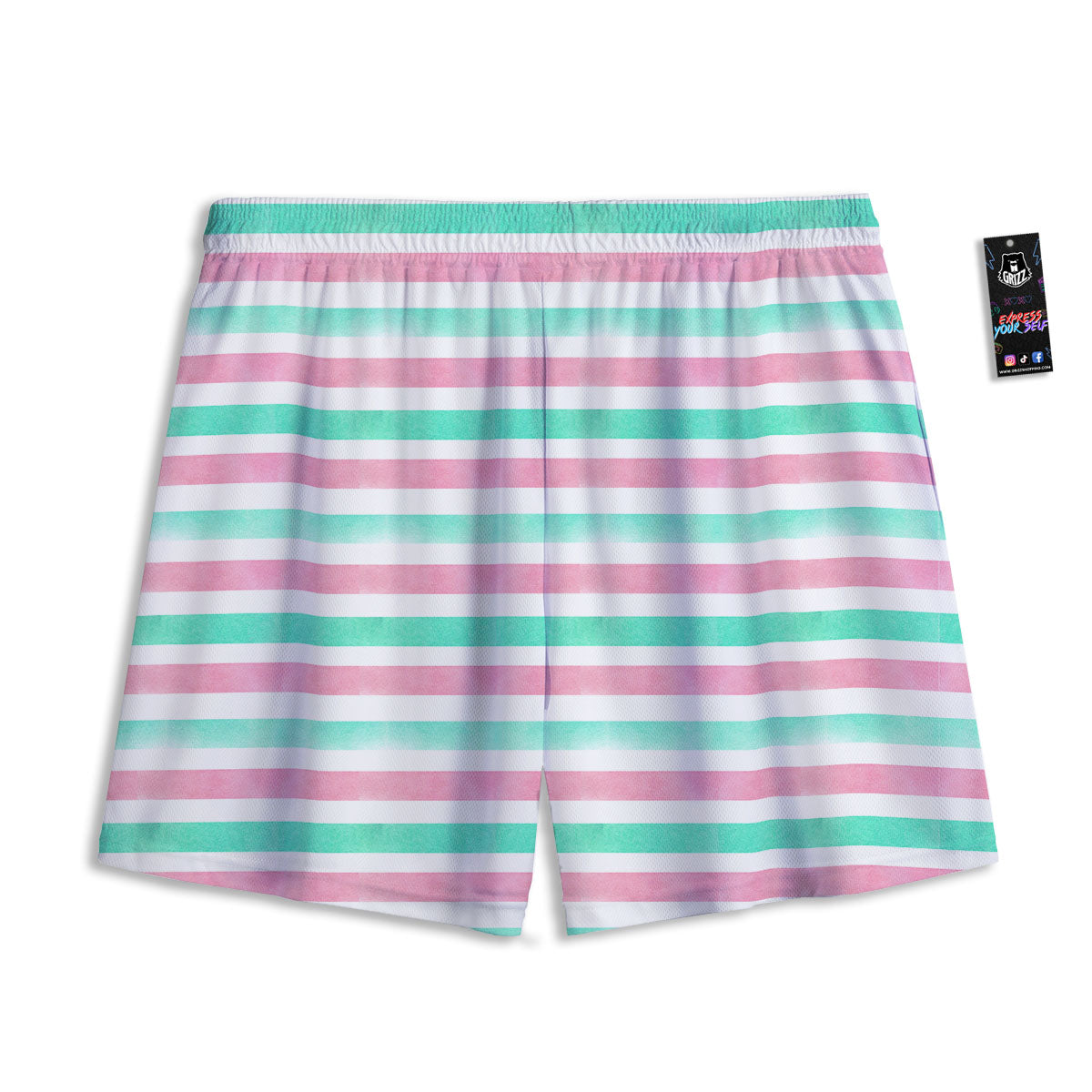 Striped Teal And Pink Print Pattern Mesh Shorts