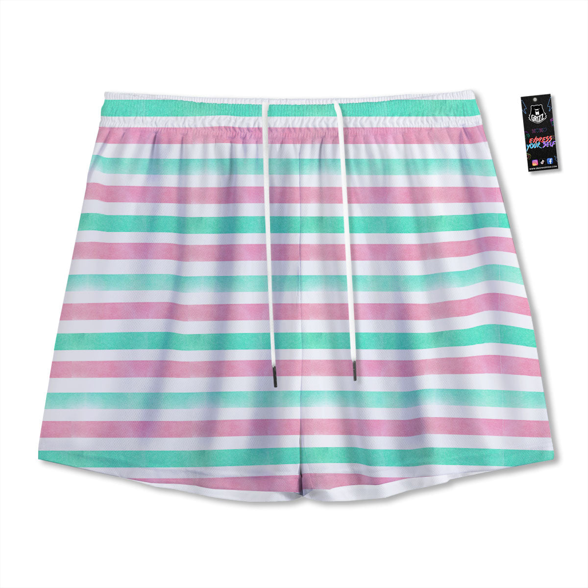 Striped Teal And Pink Print Pattern Mesh Shorts