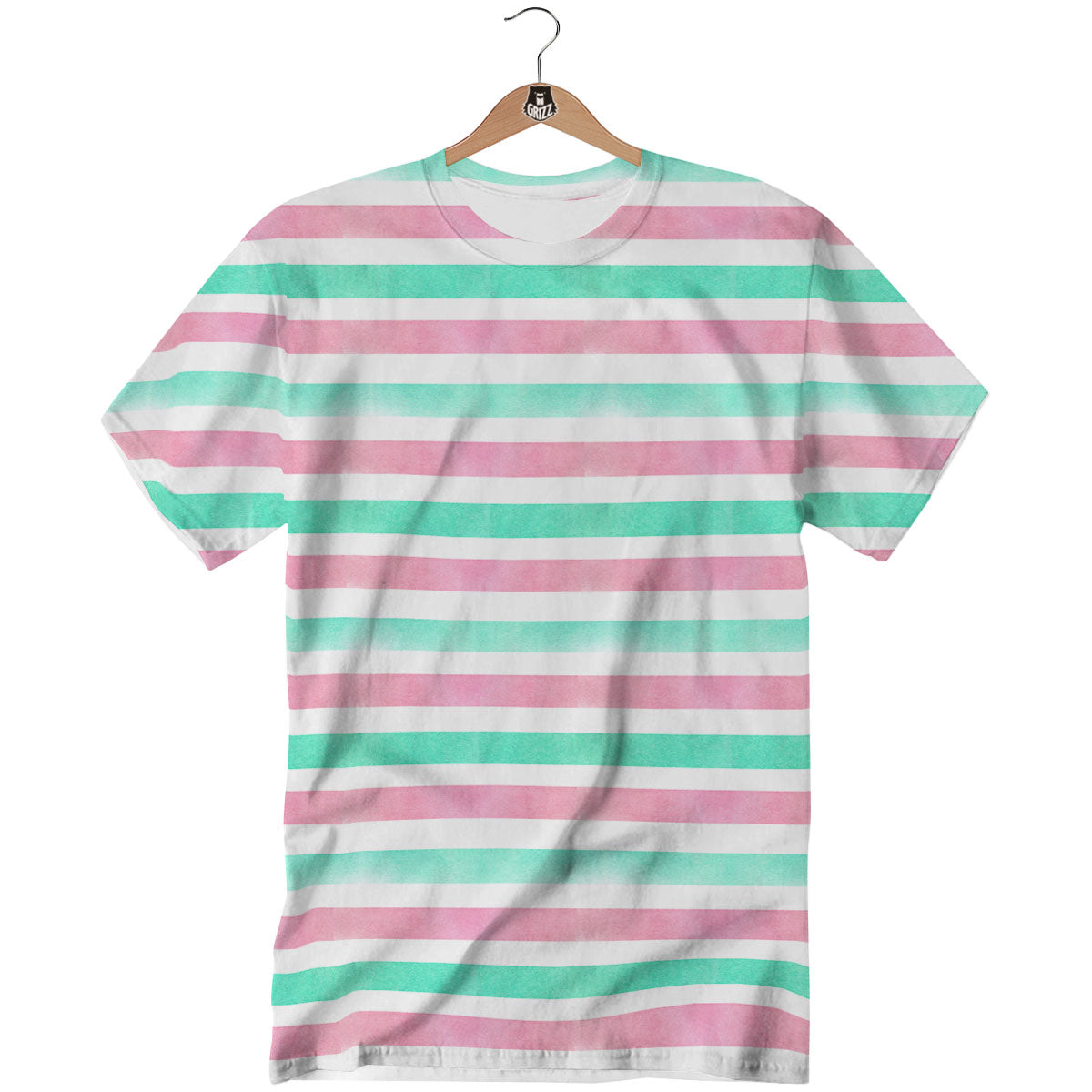 Striped Teal And Pink Print Pattern T-Shirt-grizzshop